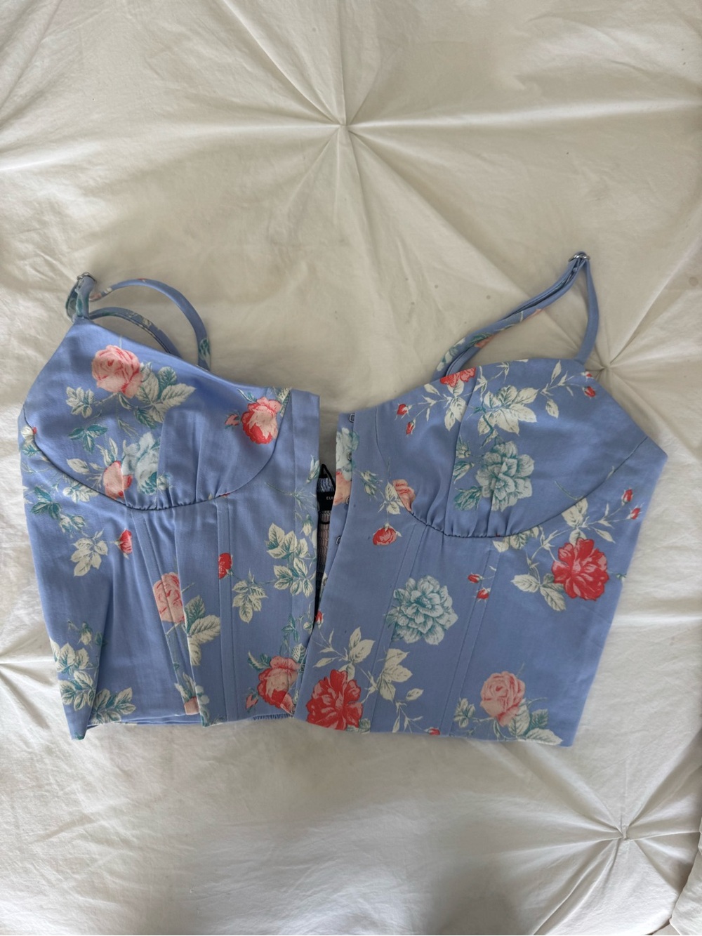 Zara Blue Floral Bustier Crop Top